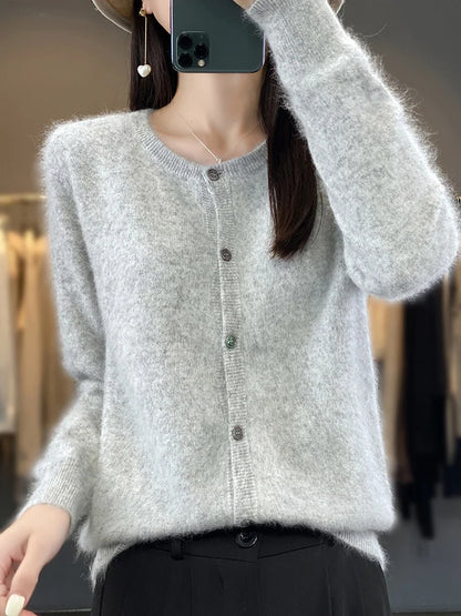 Cashmere Sweater Cardigan for Women, Soft Womens Sweaters, Crew Neck Cashmere Cardigan, Loose Knit Womens Cardigan