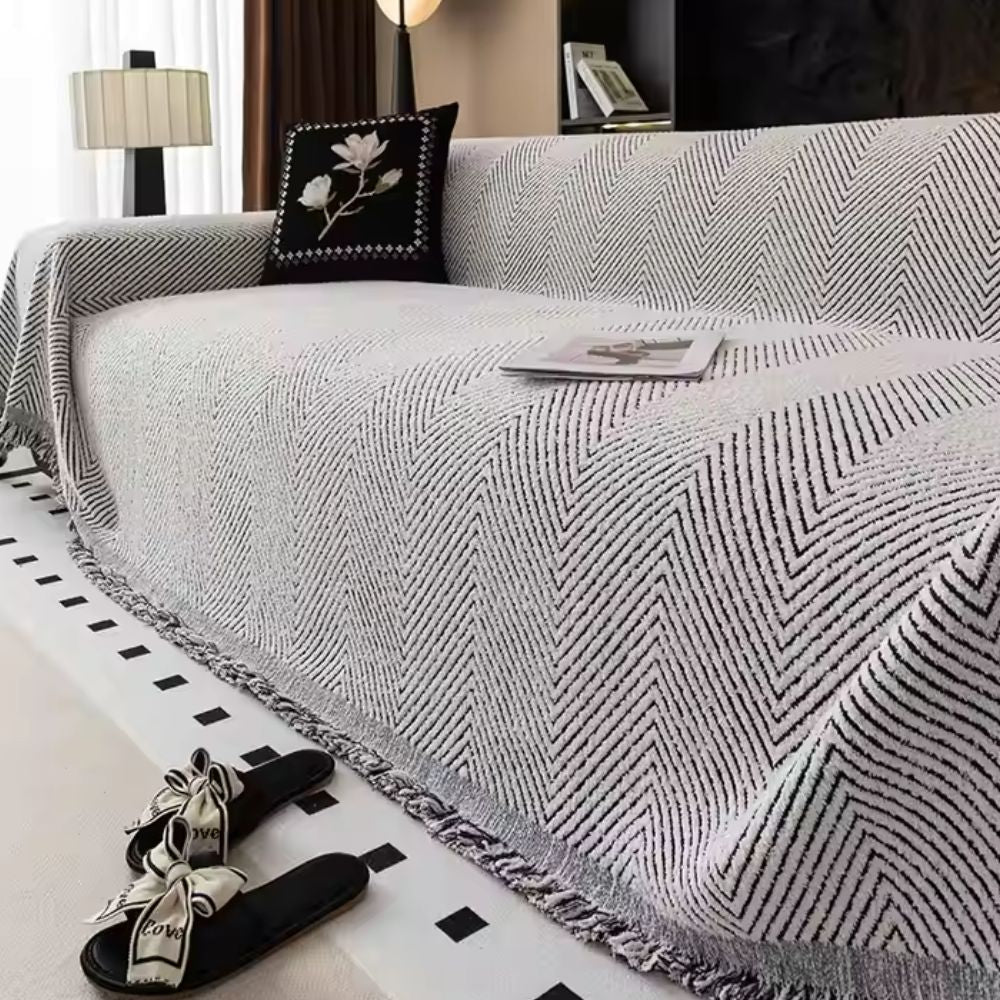 Non Slip Sofa Cover with Herringbone Pattern and Fringed Edges – image 4
