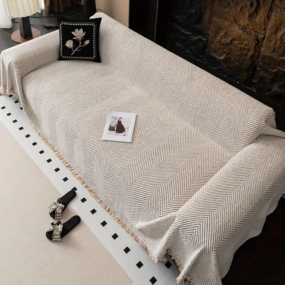 Non Slip Sofa Cover with Herringbone Pattern and Fringed Edges – image 7