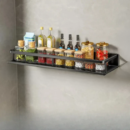 Wall Mounted Kitchen Shelf, Aluminum Spice Rack with Hooks and Towel Holder, Seasoning Rack, Kitchen Organizer Shelf