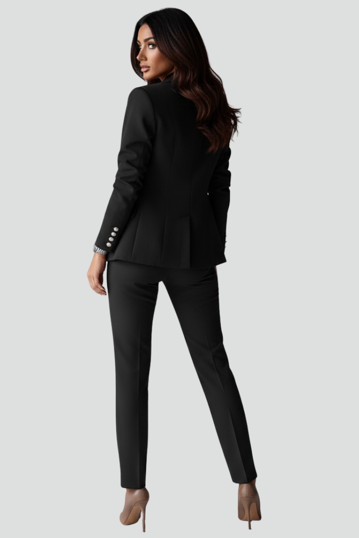 Double Breasted Suit for Women, Womens Pant Suit with Blazer and Straight Leg Trousers – image 4