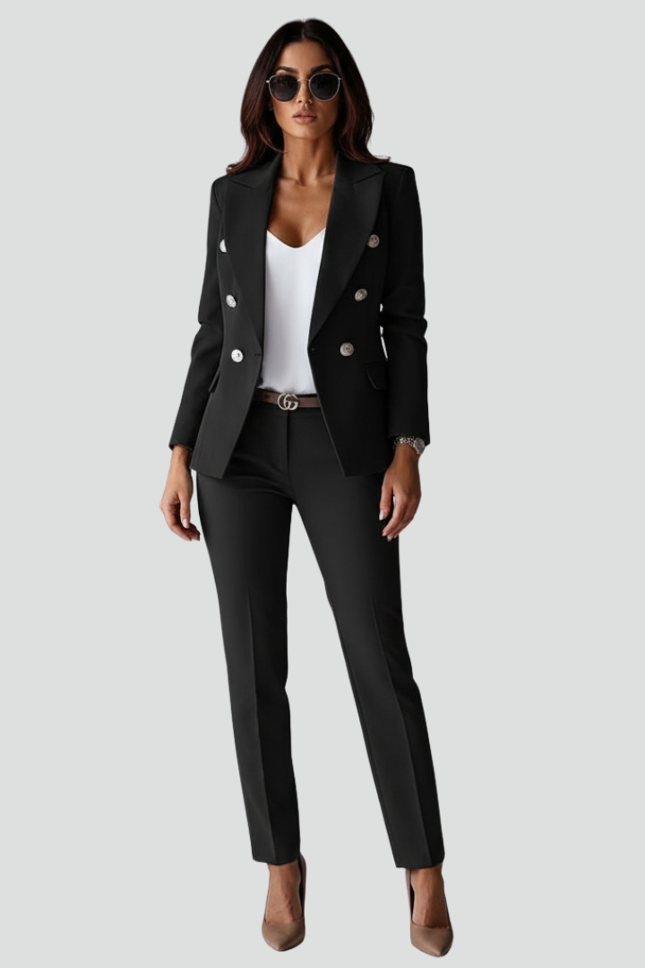 Double Breasted Suit for Women, Womens Pant Suit with Blazer and Straight Leg Trousers