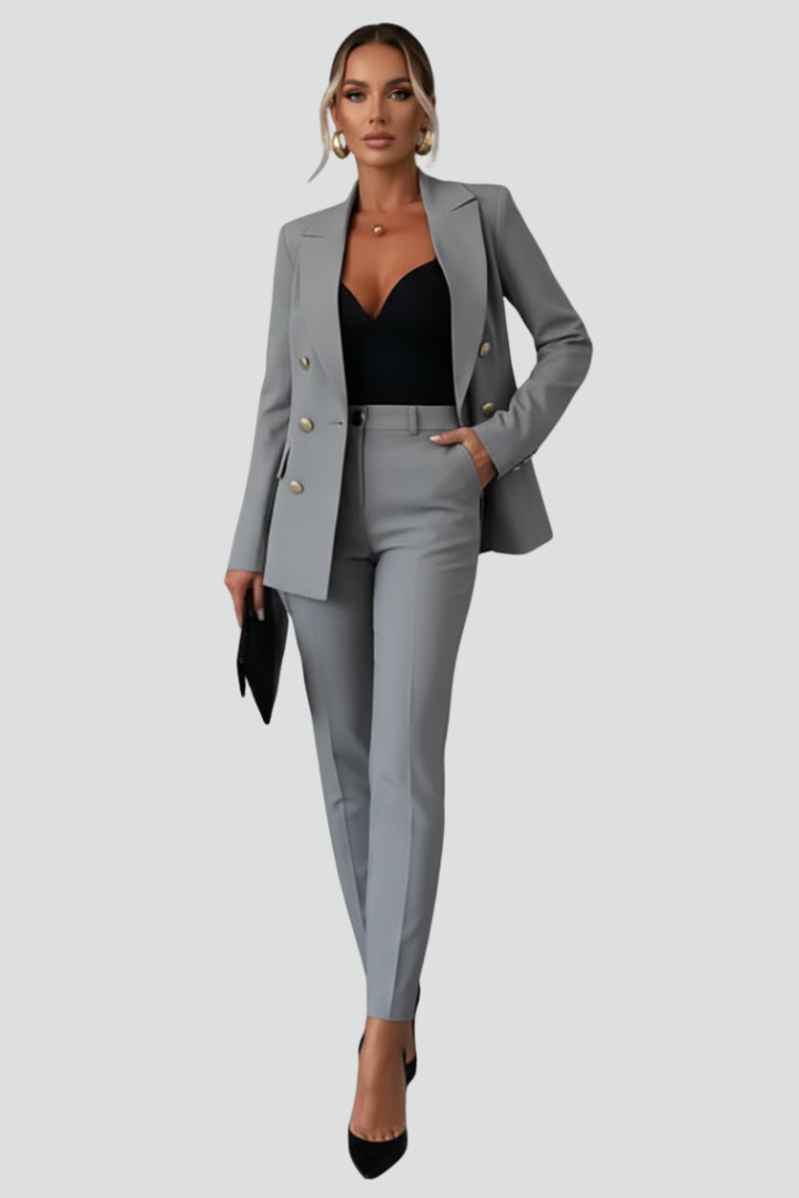 Double Breasted Suit for Women, Womens Pant Suit with Blazer and Straight Leg Trousers – image 10