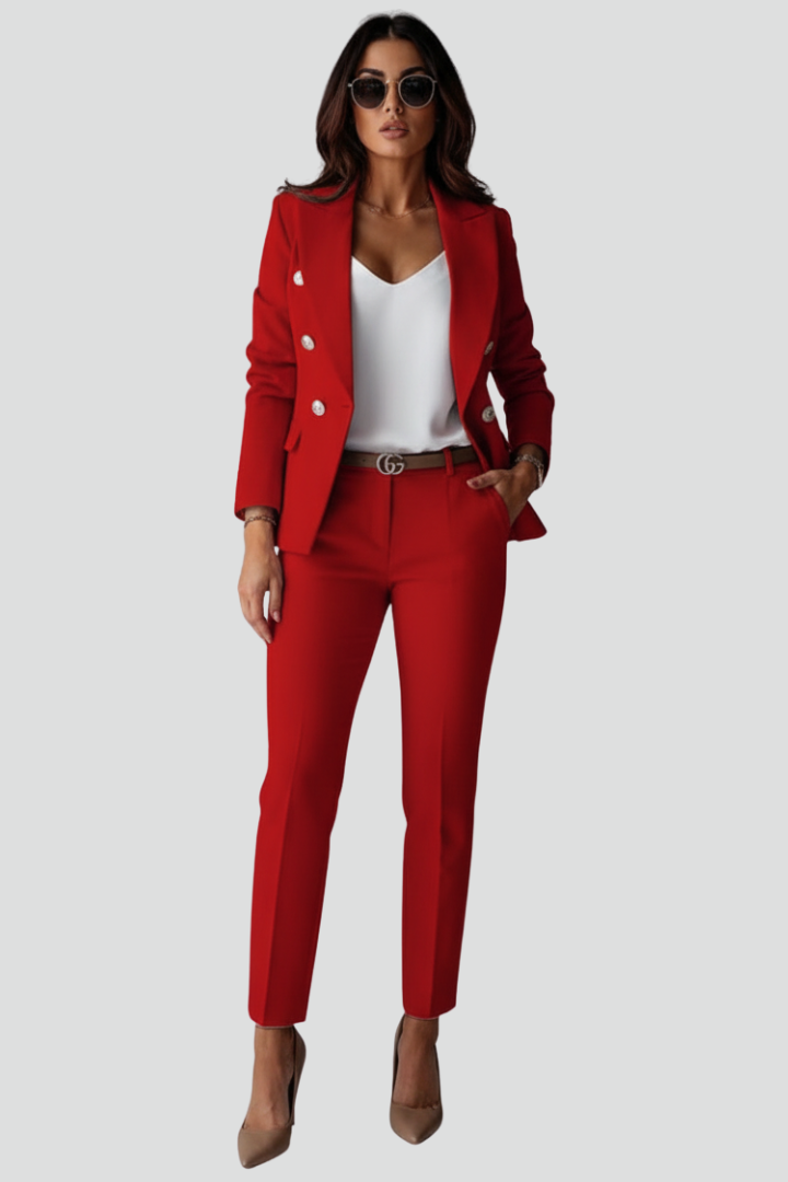 Double Breasted Suit for Women, Womens Pant Suit with Blazer and Straight Leg Trousers – image 7