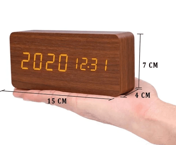 Digital Clock for Desk, Wooden Digital Clock with Sound Activation – image 12