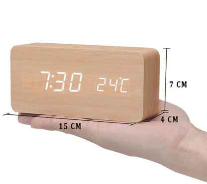 Digital Clock for Desk, Wooden Digital Clock with Sound Activation – image 14