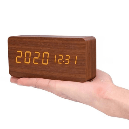Digital Clock for Desk, Wooden Digital Clock with Sound Activation – image 18