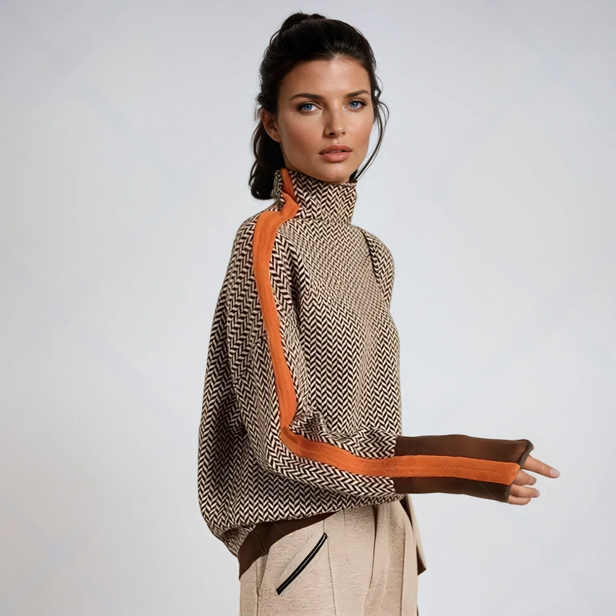 Striped Sweaters for Women, Womens Sweater with High Neck, Womens Fall Sweater with Contrasting Stripes