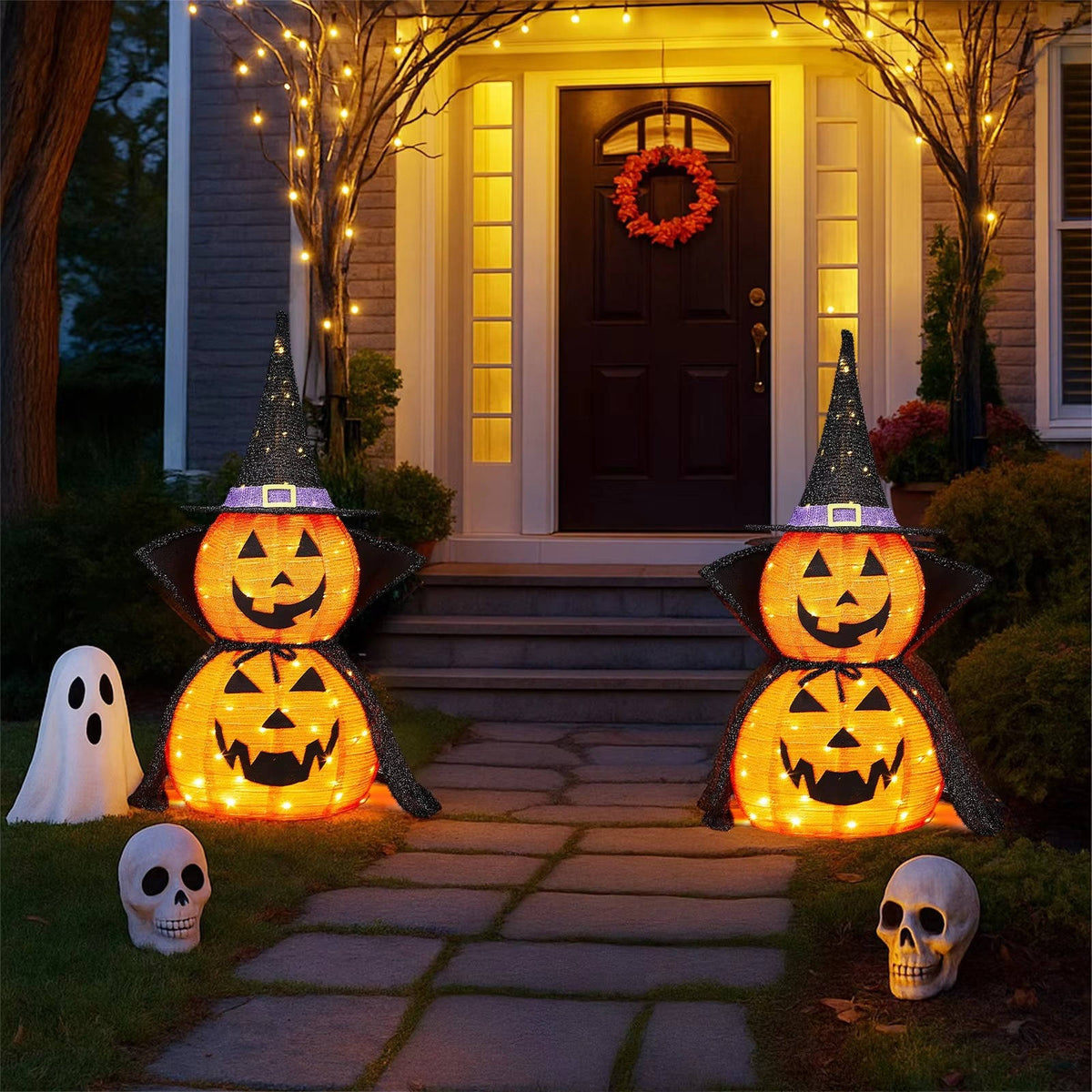 Halloween Pumpkins 3 ft, Lighted Pumpkin Decorations Set of 2
