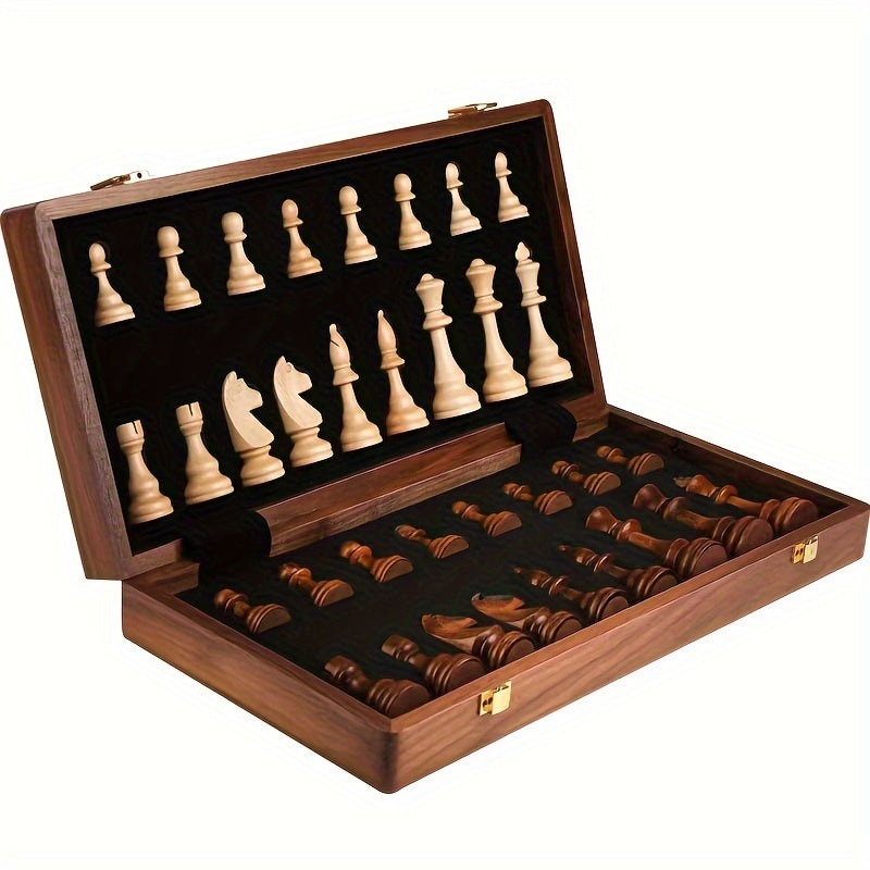 Wooden Chess Board Set, Chess Set with 32 Chess Pieces and 2 Extra Queens, Classic Strategy Board Game for Home