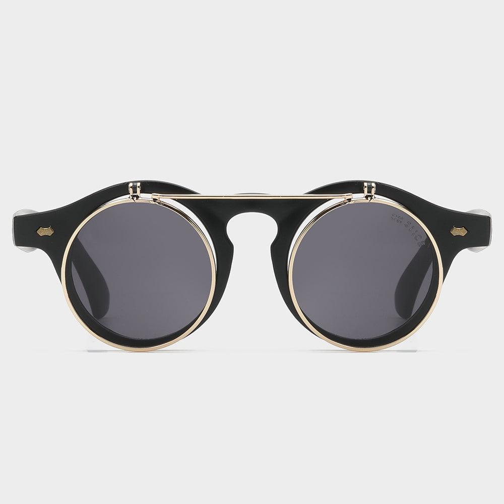 Round Sunglasses, UV400 Sunglasses with Flip Up Double Lens, Flip Up Shades with Clear and Tinted Lenses