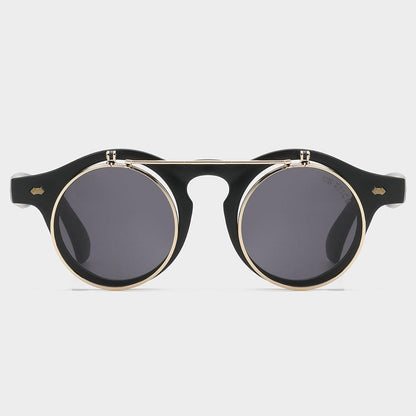 Round Sunglasses, UV400 Sunglasses with Flip Up Double Lens, Flip Up Shades with Clear and Tinted Lenses