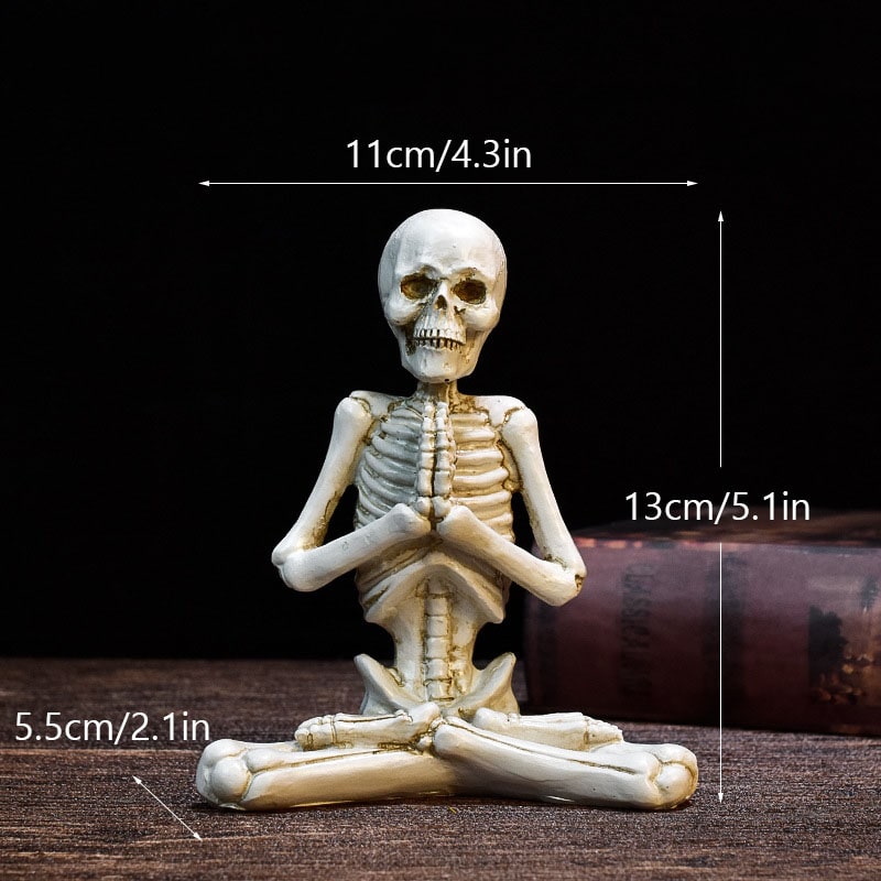 Halloween Skeleton Figurine in Yoga Pose, Resin Collectible Figurine, Desk Decor and Shelf Decor, Halloween Decorations