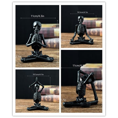 Halloween Skeleton Figurine in Yoga Pose, Resin Collectible Figurine