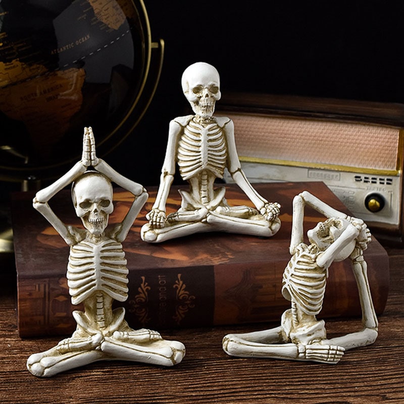 Halloween Skeleton Figurine in Yoga Pose, Resin Collectible Figurine – image 4