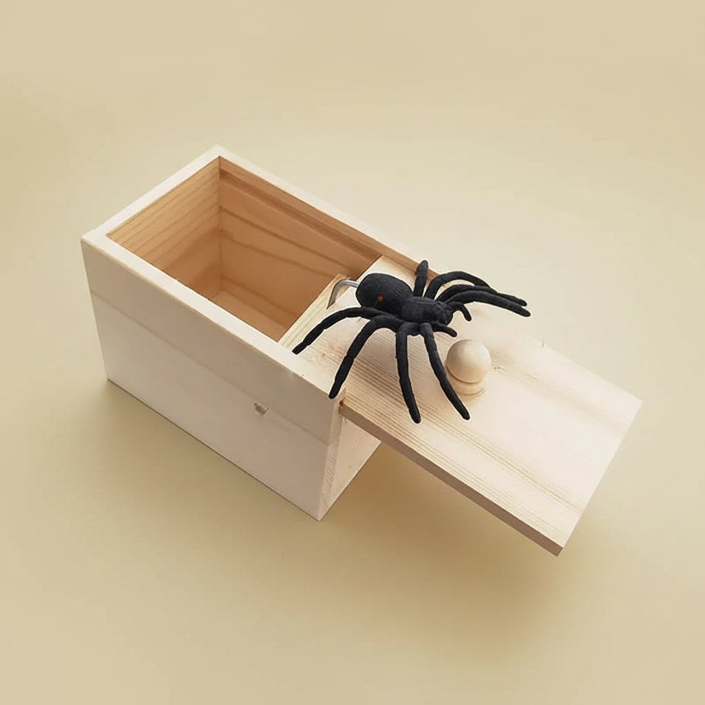Spider Trick Box, Pop Up Spider Prank Box for Halloween, Wooden Surprise Box Gag Gift for Office Pranks