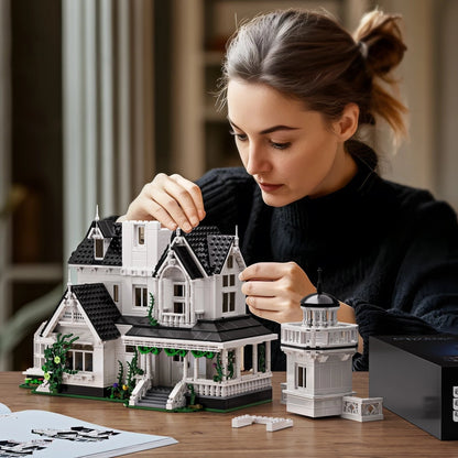 Victorian House Construction Blocks with LED Lighting, Spooky House Building Kit, Halloween Decor for Adults