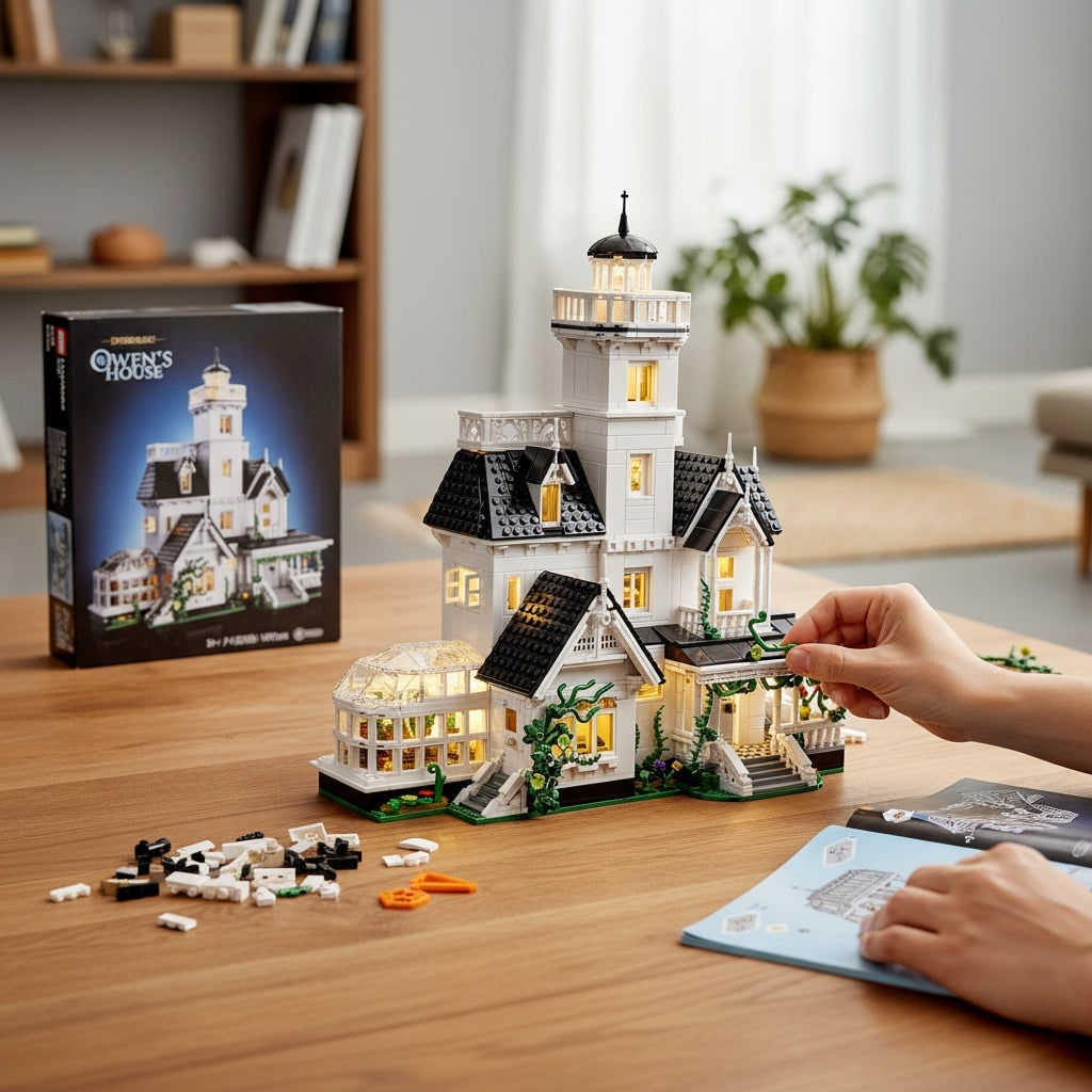 Victorian House Construction Blocks with LED Lighting, Spooky House Building Kit