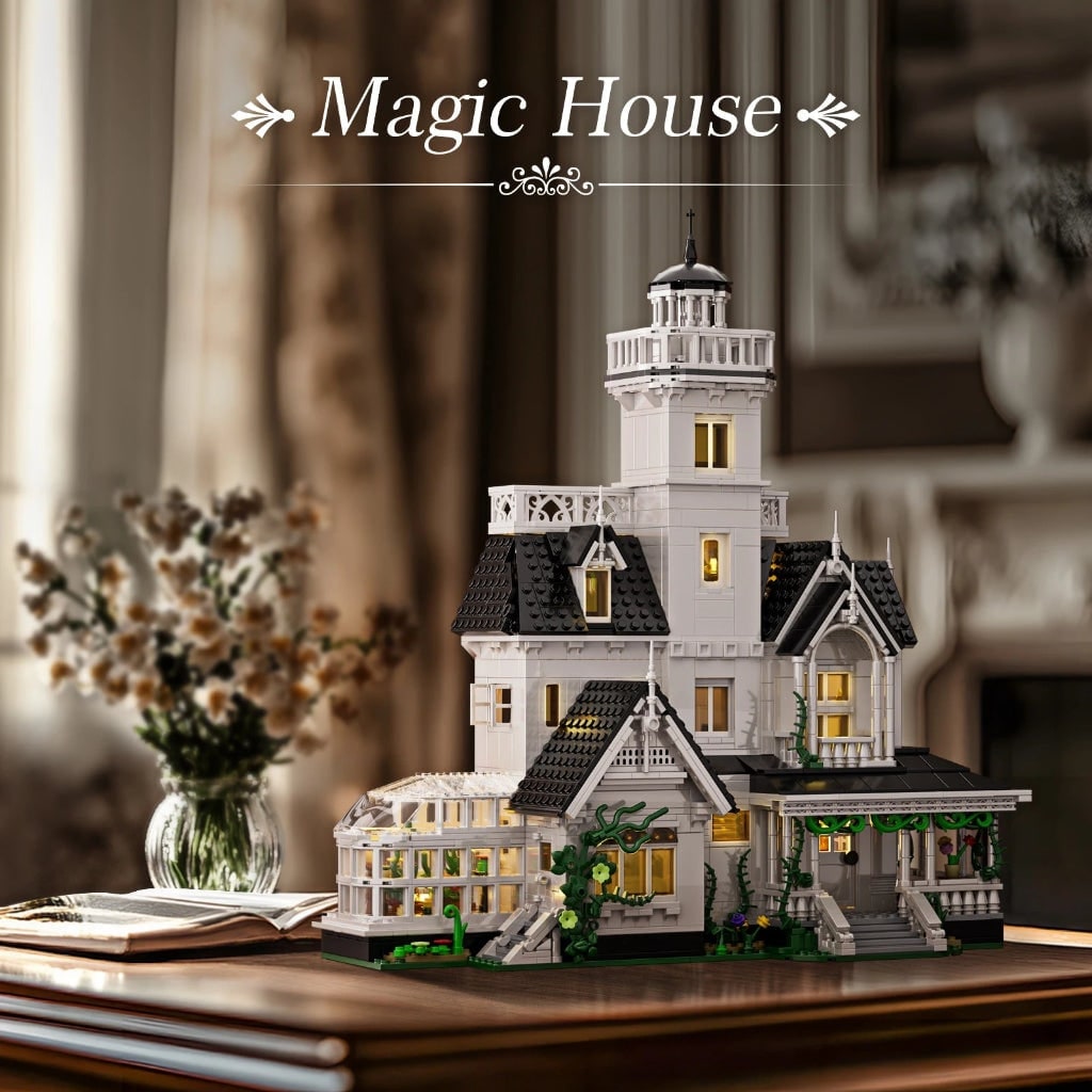 Victorian House Construction Blocks with LED Lighting, Halloween Decor for Adults