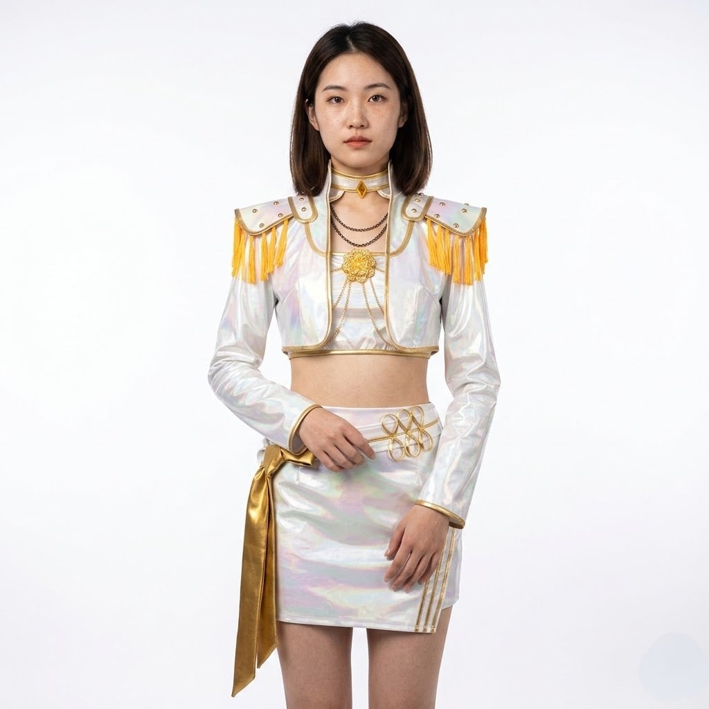 Halloween Costumes, Kpop Costume with Holographic Crop Top and Mini Skirt, Cosplay Costume, Concert Outfit for Stage