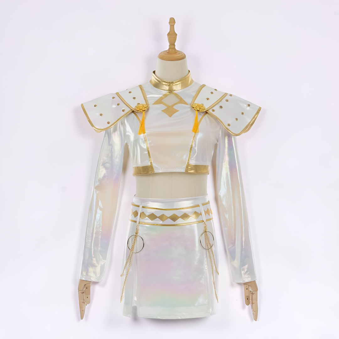 Halloween Costumes, Kpop Costume with Holographic Crop Top and Mini Skirt