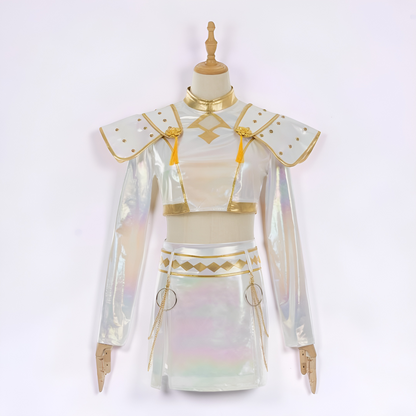 Halloween Costumes, Kpop Costume with Holographic Crop Top and Mini Skirt