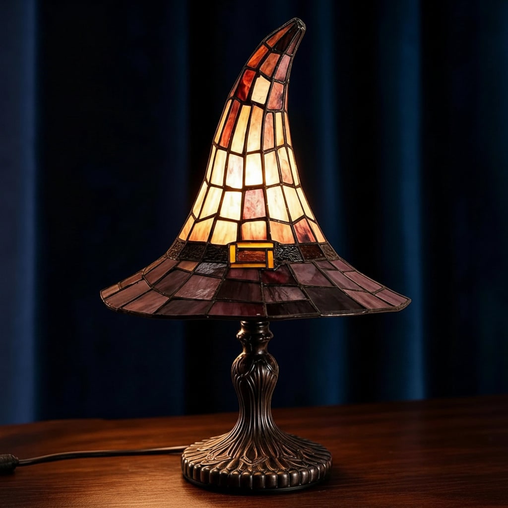 Tiffany Lamp, Witch Hat Stained Glass Table Lamp – image 4