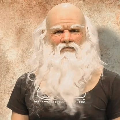 Realistic Santa Claus Mask, Old Man Mask with Long White Beard and Hair, Full Head Latex Mask for Christmas Dress Up