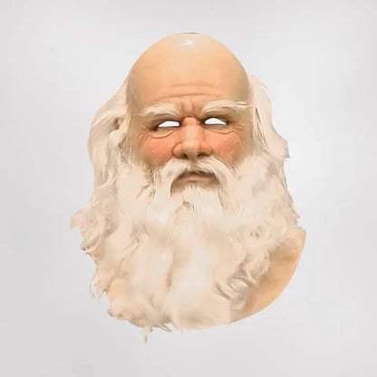 Realistic Santa Claus Mask, Old Man Mask with Long White Beard and Hair
