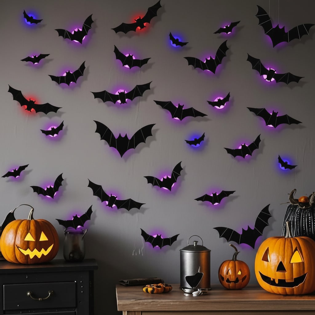 Halloween Decorations Outdoor and Indoor, 3D Halloween Bats with LED Lighting