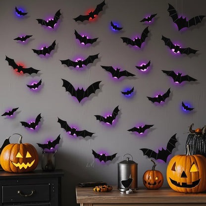 Halloween Decorations Outdoor and Indoor, 3D Halloween Bats with LED Lighting