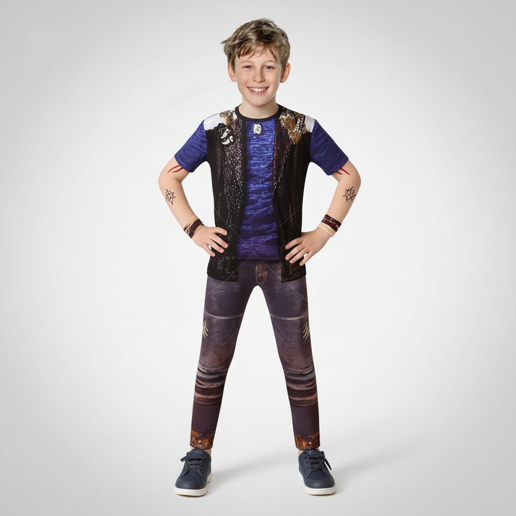 Kids Halloween Costumes, Rock Star Halloween Outfit with Tattoo Sleeves, One Piece Costume Jumpsuit, Carnival Outfit