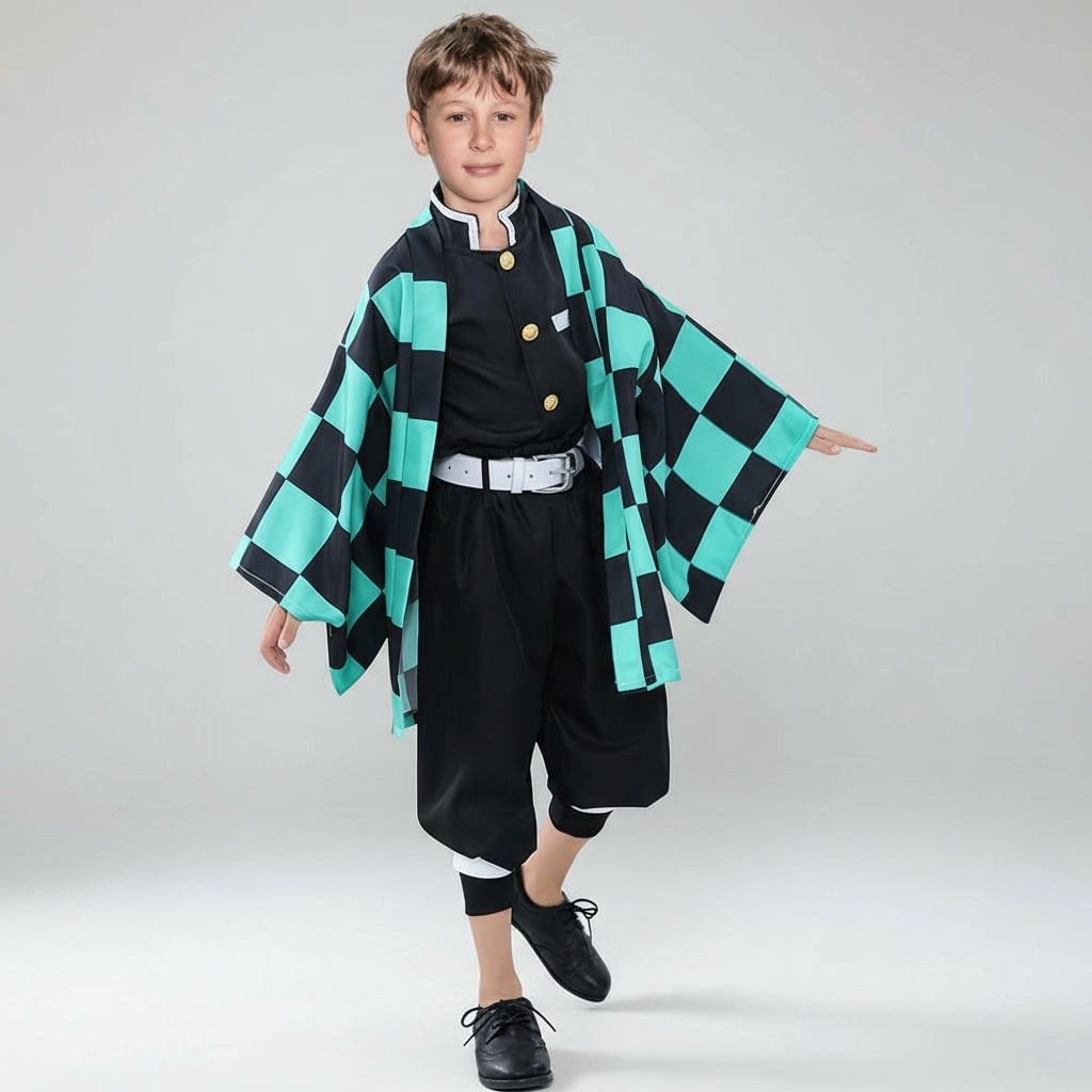 Kids Halloween Costumes, Anime Cosplay Costume with Haori Cloak and Obi Belt, Anime Costumes for Boys and Girls