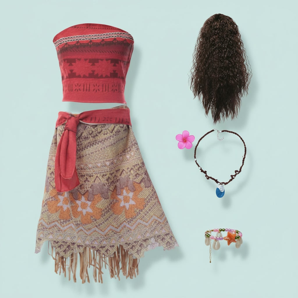 Kids Halloween Costume for Girls, Island Princess Costume with Curly Wig and Accessories – image 4