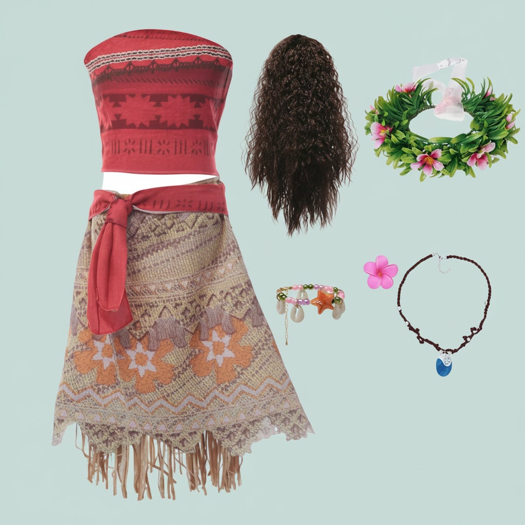 Kids Halloween Costume for Girls, Island Princess Costume with Curly Wig and Accessories – image 7