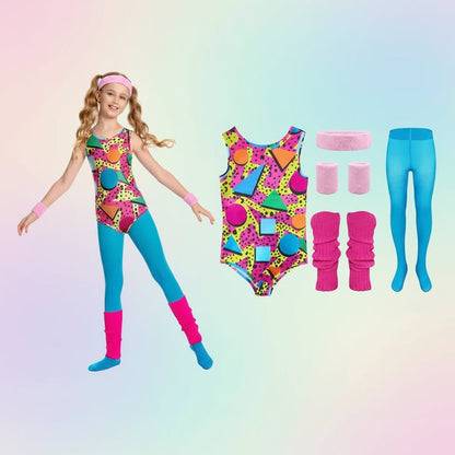 80s Costume Set with Bodysuit and Leg Warmers, Neon 80s Outfit, Halloween 80s Costume for Party and Workout