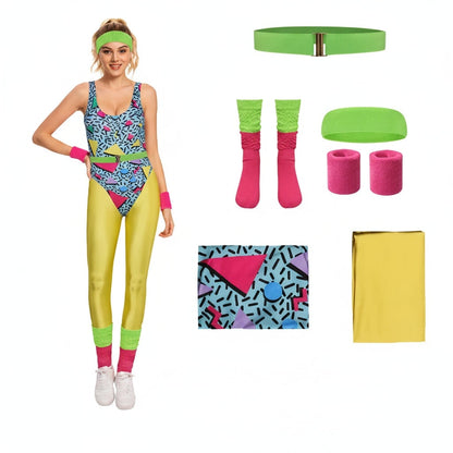 80s Costume Set with Bodysuit and Leg Warmers, Neon 80s Outfit – image 4