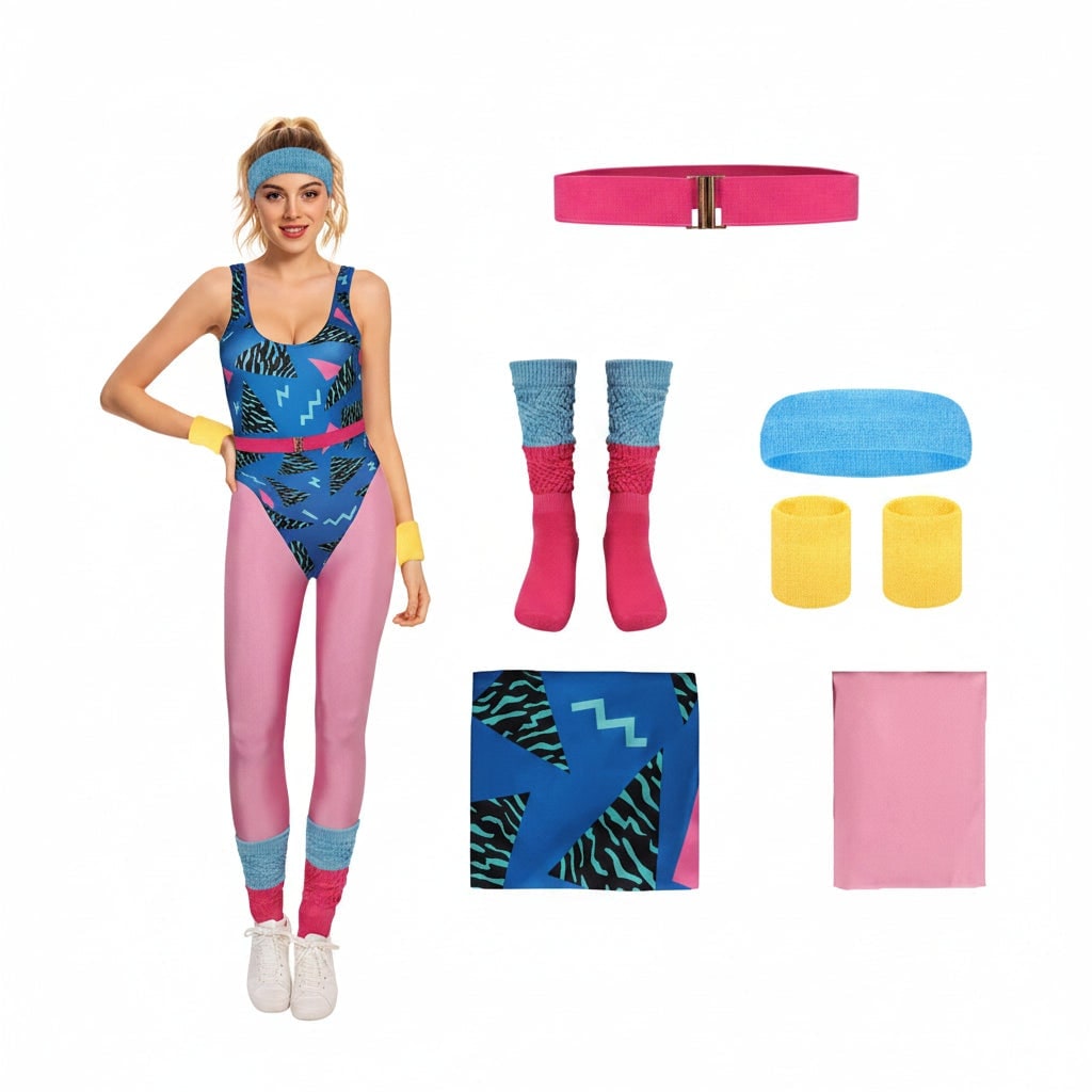 80s Costume Set with Bodysuit and Leg Warmers, Halloween 80s Costume for Party and Workout – image 5