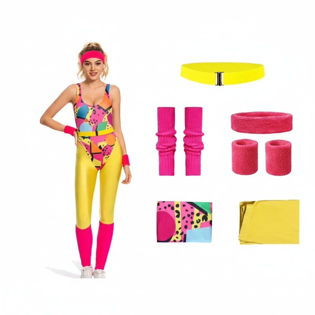 80s Costume Set with Bodysuit and Leg Warmers, Neon 80s Outfit – image 6
