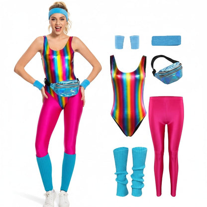 80s Costume Set with Bodysuit and Leg Warmers, Halloween 80s Costume for Party and Workout – image 7