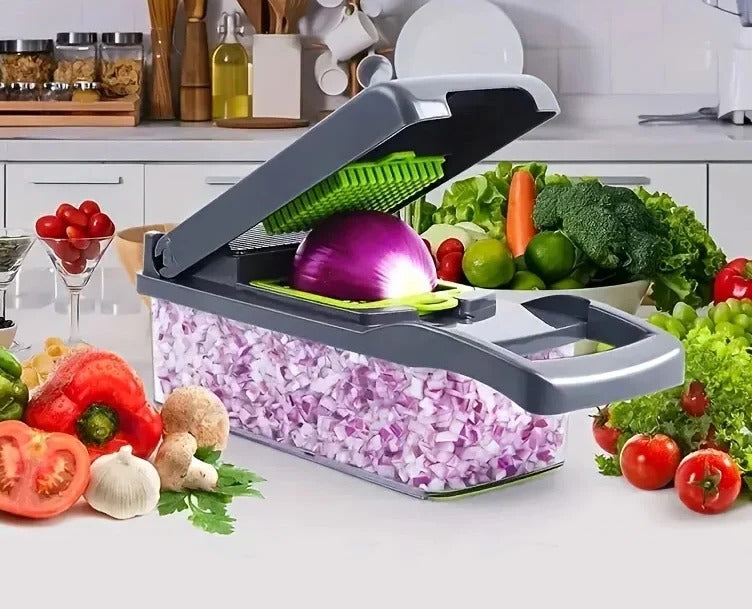 Vegetable Chopper with Slicer and Grater, Manual Food Chopper with Masher and Storage, Veggie Chopper, Kitchen Gadgets