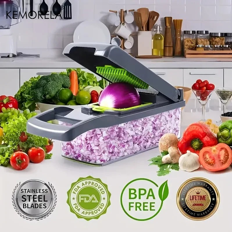 Vegetable Chopper with Slicer and Grater, Masher and Storage