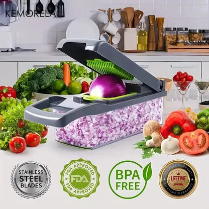 Vegetable Chopper with Slicer and Grater, Masher and Storage