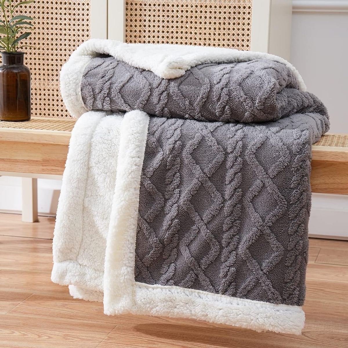 Soft Throw Blanket Reversible, Cozy Blanket for Bed, Fluffy Couch Blanket, Use as Bedspread or Sofa Throw