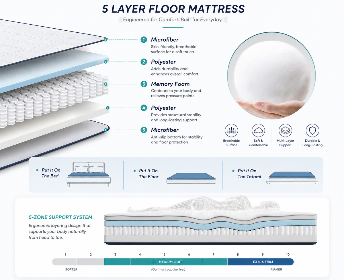 Japanese Floor Mattress, Tatami Mattress 4 Inch Thick
