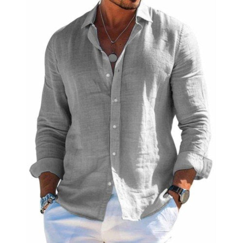 Long Sleeve Shirt for Men, Mens Casual Shirt Loose Fit, Mens Collared Shirt Solid Color for Everyday and Travel