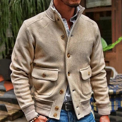 Mens Motorcycle Jacket with Stand Collar, Moto Jacket for Men with Flap Pockets
