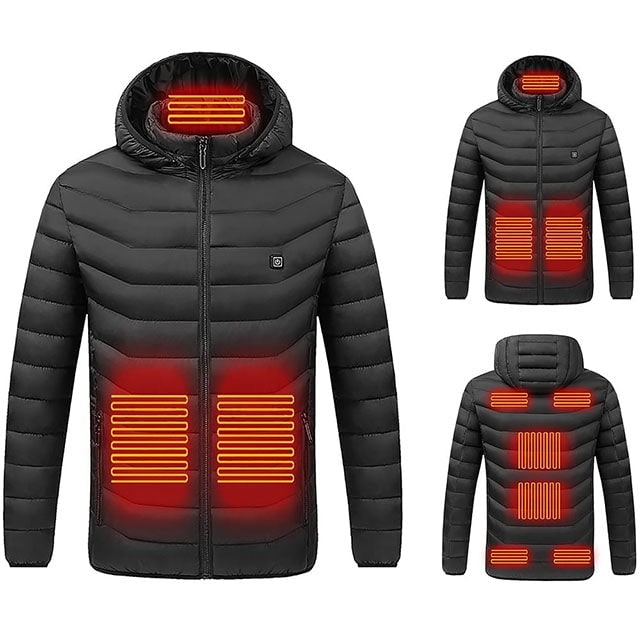 Heated Jacket with Hood, Quilted Winter Jacket with Electric Heating, Waterproof Winter Coat for Men and Women