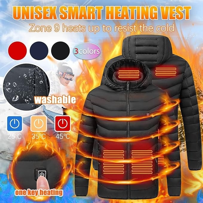 Heated Jacket with Hood, Quilted Winter Jacket with Electric Heating