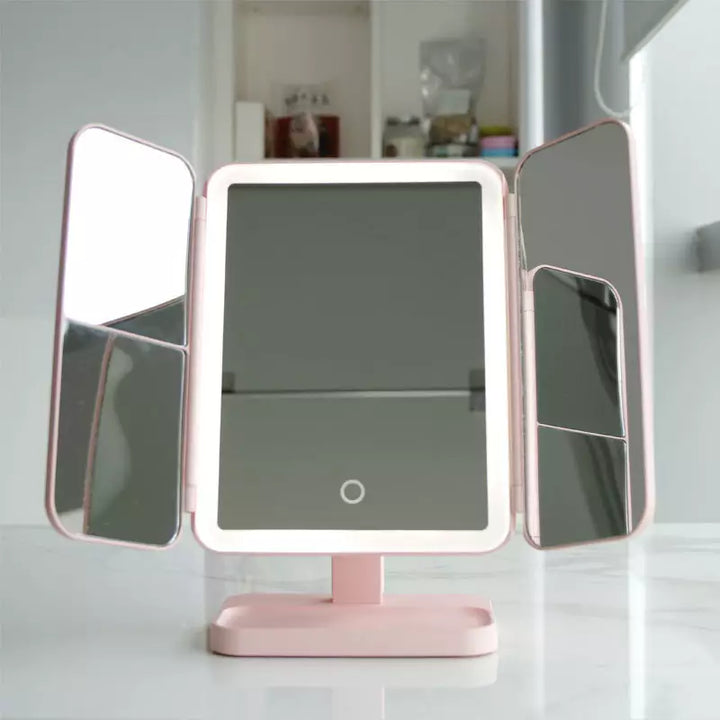 Vanity Mirror with Lights, Foldable Magnifying Mirror with USB-C Charging